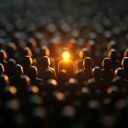 Concept illustration of a person shines against a background of dark figures, symbolizing individuality, confidence and personal growth